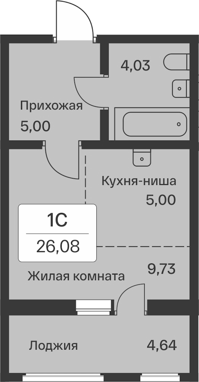 Квартира студия 26.08 м², 9/9 эт., ЖК «Расцветай в Янино»